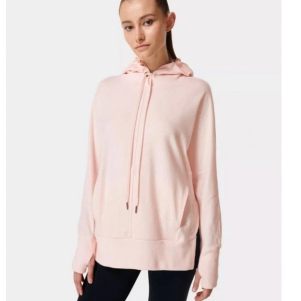 SWEATY BETTY Liberate Luxe Fleece Hoodie in Tulle Pink Size 12